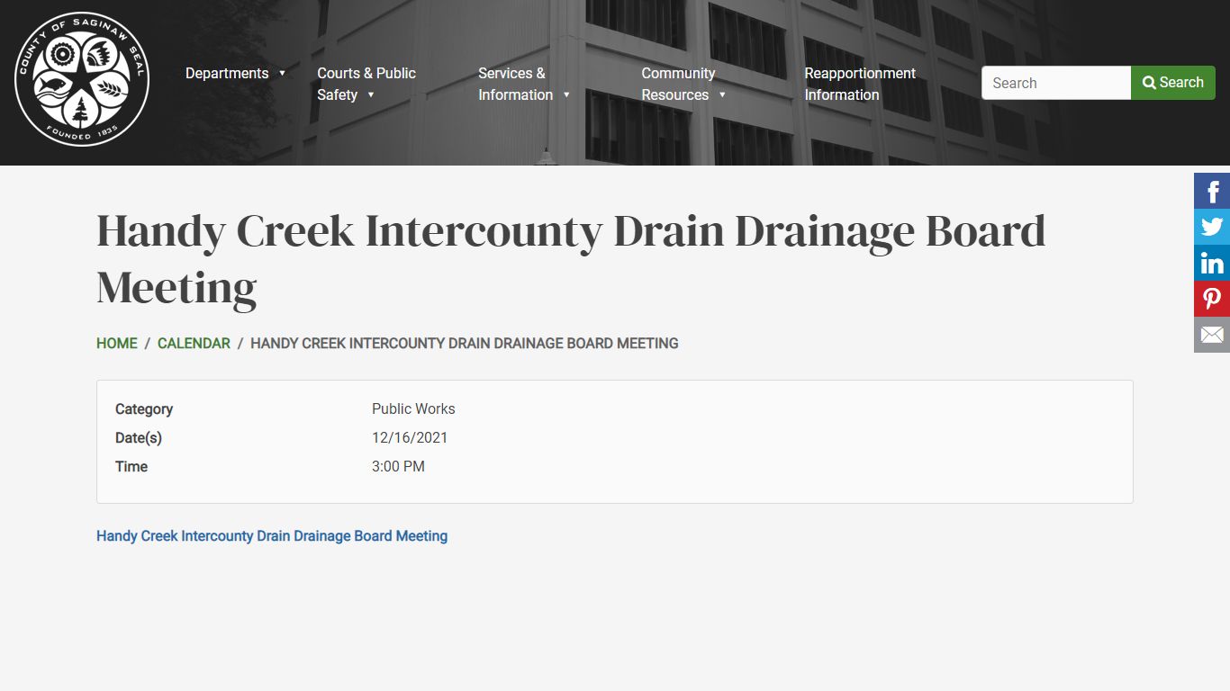 Handy Creek Intercounty Drain Drainage Board Meeting ...